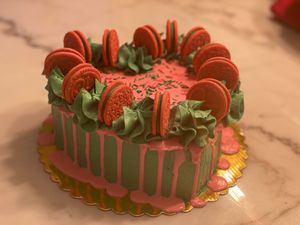 Chromatica inspired cake!
But instead of boring vanilla, this cake is cotton candy flavored! Drip is a royal icing, not white chocolate.  at GG's Vegan Bakery in Bozrah