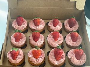 Rosé cake w/ strawberry frosting & Rosé syrup drizzle.  at GG's Vegan Bakery in Bozrah