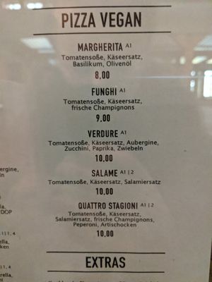 Vegan pizza menu at San Paolo Bar Cafe in Munich
