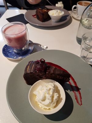 Vegan cakes with vegan cream and Berry coulis at Picnic Cafe in Hobart