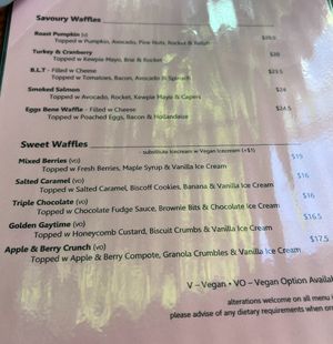 menu at Picnic Cafe in Hobart