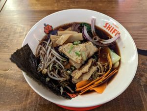 Lovely mild umami broth in the yasai shoyu at Ramen Shifu - Paral·lel in Barcelona