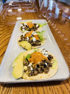 Our Breakfast Street Tacos with Beyond crumble, served exclusively during Brunch. at Persimmon Hollow Brewing Co in Orlando