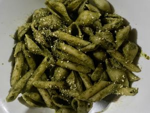 pesto pasta—delicious food, terrible lighting  at Jammin Comunidad Vegana in Puerto Viejo De Talamanca