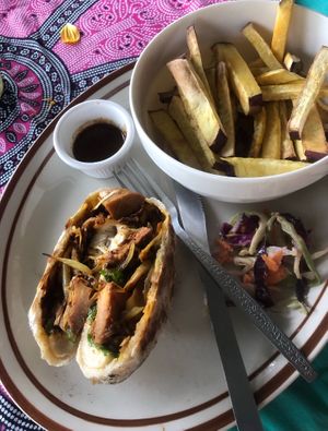 Jackfruit wrap with sweet potato at Jammin Comunidad Vegana in Puerto Viejo De Talamanca