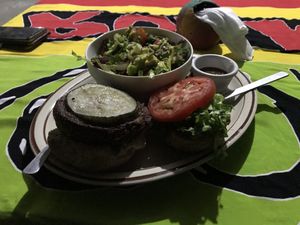 This was phenomenal.  I ordered other stuff the two other times I went, but honestly wish I had this burger every time. Never had anything like it.  It’s made out of seaweed.  at Jammin Comunidad Vegana in Puerto Viejo De Talamanca
