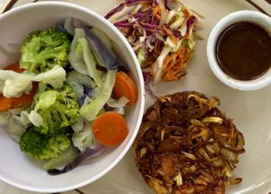 jerk jackfruit with steamed veg  at Jammin Comunidad Vegana in Puerto Viejo De Talamanca