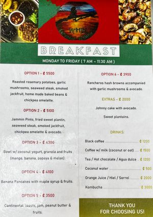 Breakfast menu  at Jammin Comunidad Vegana in Puerto Viejo De Talamanca