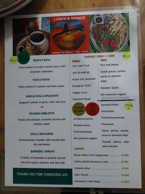 Menue at Jammin Comunidad Vegana in Puerto Viejo De Talamanca