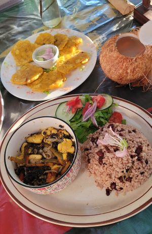 Ackee Seaweed Rice&Beans, fried Plantain at Jammin Comunidad Vegana in Puerto Viejo De Talamanca