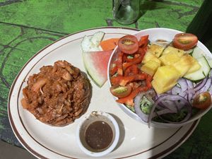 Jerk jackfruit and rainbow salad (7,100 colones)  at Jammin Comunidad Vegana in Puerto Viejo De Talamanca