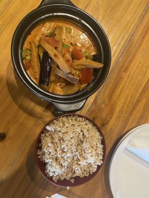 Fish curry and brown rice   at Veggie Village in Scottsdale
