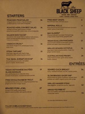 Menu as of Dec 2022 at The Black Sheep in Las Vegas