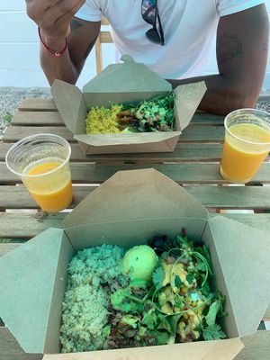 Mofongo, arrozo Amarillo?, peril(jackfruit), sofrito, and plantain!  Passionfruit lemonade   at Boca Fresca in Winter Park