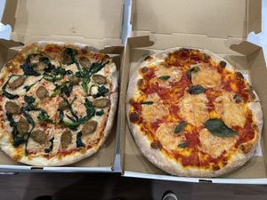 Vegan Matteo Pizzette and Vegan Margherita Pizzette  at D'Matteos Pizza & Grill in Ronkonkoma