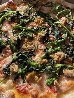 Matteos pizzette. Broccoli rabe, vegan sausage and cheese. Delicious! at D'Matteos Pizza & Grill in Ronkonkoma