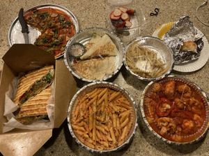 Pizza (out of mozz today), panini, v gf brownie, quesadilla, truffle fries, penne alla vodka, cauliflower arrabbiata  at D'Matteos Pizza & Grill in Ronkonkoma
