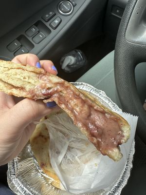 Inside of bean and cheese pupusa  at D'Matteos Pizza & Grill in Ronkonkoma