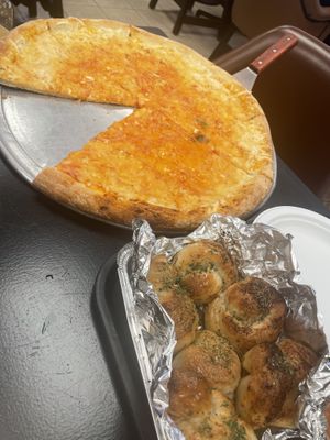 Large vegan cheese pie and garlic knots   at D'Matteos Pizza & Grill in Ronkonkoma