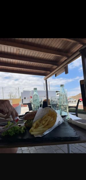 Beyond meat burger with a view at Chris Kitchen in Fuerteventura