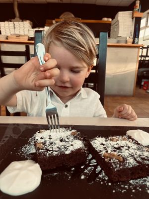 Vegan brownies with vegan whipped cream  at Chris Kitchen in Fuerteventura
