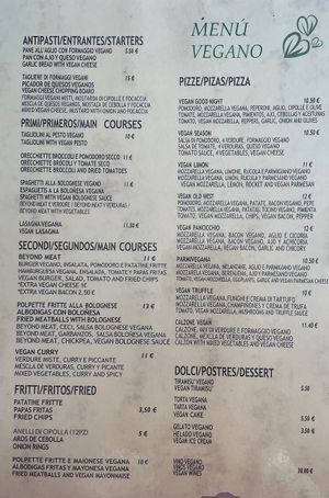 The vegan menu  at Chris Kitchen in Fuerteventura