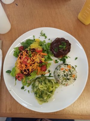 Polpetone de grãos com queijo vegano e molho barbecue (delicioso!) at Jaya Culinária Natural in Teresopolis