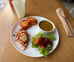 Tomatoes filled with pumpkin risoto  at Jaya Culinária Natural in Teresopolis