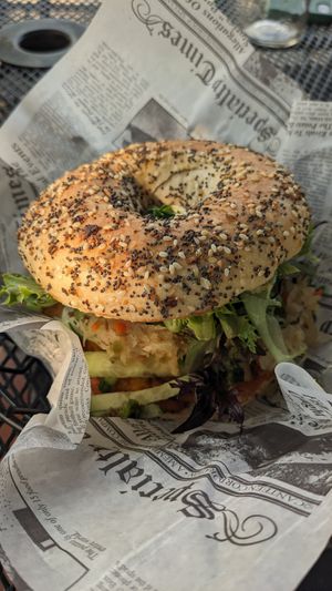 Vegan veggie bagel at Rainshadow Cafe in Sequim