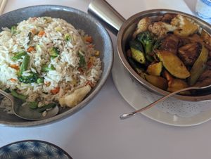 Tofu dish and fried rice at Mandarin Palace in Burnie