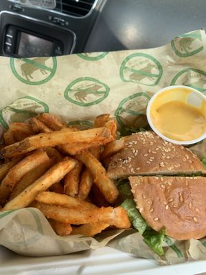 Single cheeseburger w/ no onion, the cheese sauce is good too  at Cant Believe Its Not Meat in Orland Park