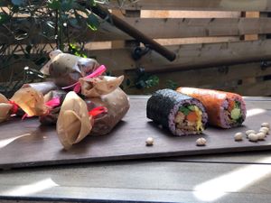 Ehoumaki Roll sushi for special food in Setsubun.  Cotonoha made vegan sushi. Two different types. They are very good especially traditional roll sushi type with tempe ❤️ at Cotonoha Kitakamakura  in Kamakura