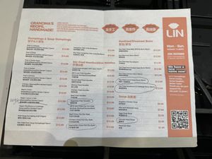 New rebranded menu (05/2024) with things that can be made vegan circled by the restaurant  at Little Ting’s Dumplings in Seattle