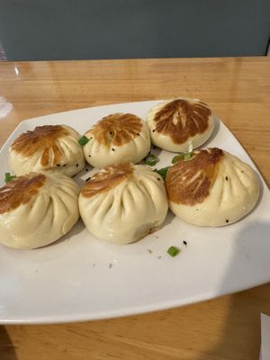 Pan fried shiitake and veg bao dumplings  at Little Ting’s Dumplings in Seattle