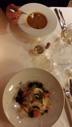 Entree- lovely salad and soup  at L'Impossible in Chamonix-mont-blanc