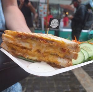 Toastie made with their cheese at the Root the Future market at Swees - Plant Based Cheese in Chiang Mai