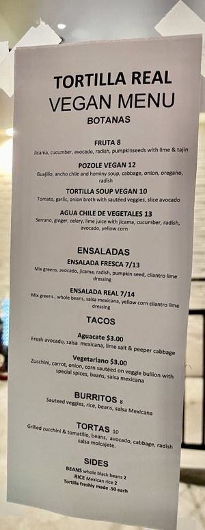 Vegan menu at TORTILLA REAL   in Petaluma