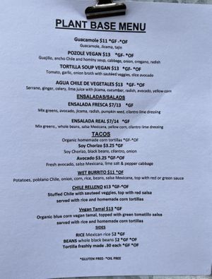 Latest plant based menu 6/2/2022   at TORTILLA REAL   in Petaluma