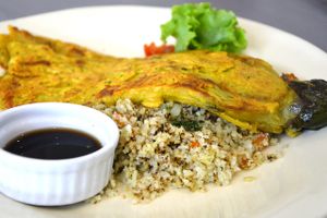 Vegan tortang talong with cauli rice at Pipino in Quezon City