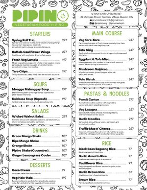 current menu  at Pipino in Quezon City