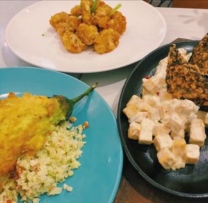 Buffalo Cauliflower Wings, Tofu Sisig and Tortang Talong w Cauliflower Rice at Pipino in Quezon City