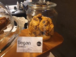 Vegan peanut butter chocolate chip cookies always available at We Love Coffee in Leuven