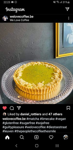Vegan matcha lime tart at We Love Coffee in Leuven