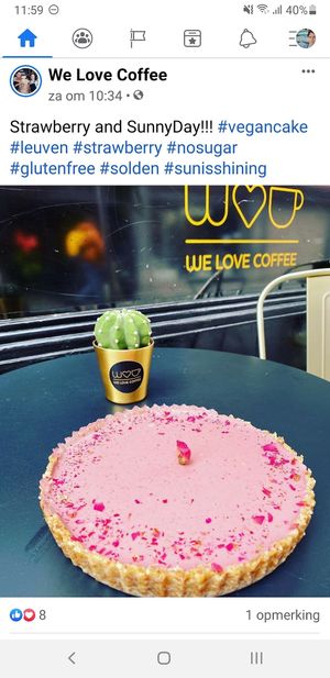 Vegan strawberry lemon cheesecake at We Love Coffee in Leuven