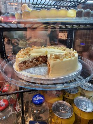 Vegan gluten free carrot cake with cream cheese frosting at We Love Coffee in Leuven