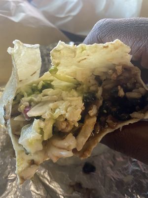 Interior of smokey mushroom asada burrito  at Más Veggies Taqueria - Downtown in Seattle