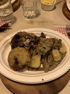 red radish, pasta, mixed grain pot pie  at Vegamore in Milan