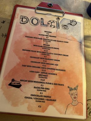 Dessert menu  at Vegamore in Milan