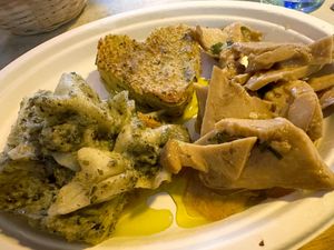 Green lasagne, seitan carpaccio and something else I don’t remember   at Vegamore in Milan