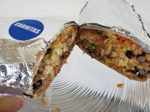 Jackfruit carnitas burrito at Más Veggies Taqueria in Santa Monica